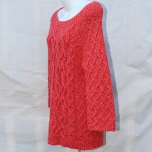 Loft Women’s All Over Chunky Knit Square Neck Coral Sweater, Size Small